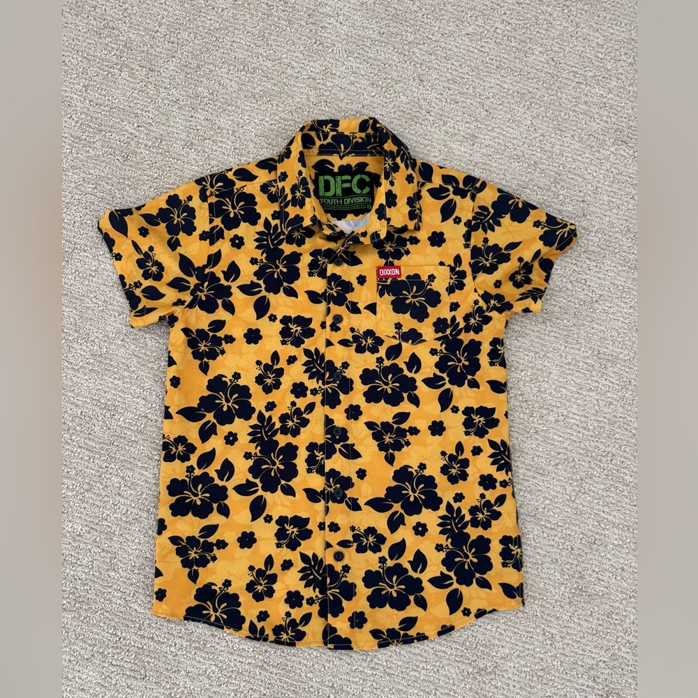 Dixxon‎ Flannel DFC Youth Five-O Floral Yellow   Button Down Shirt Top Medium
